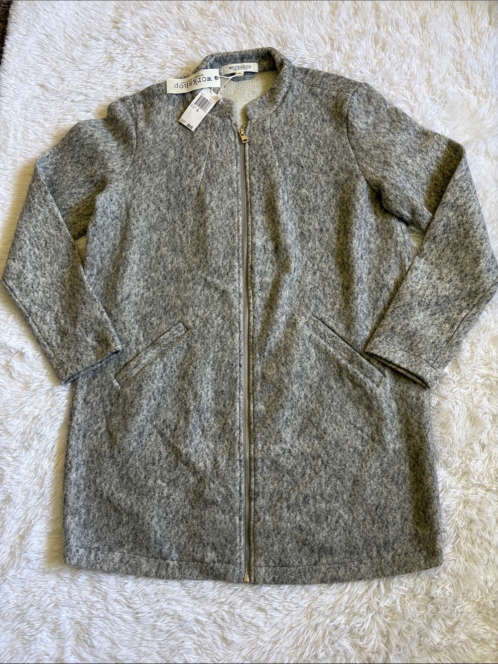 NWT Workshop Republic Clothing Hemp Grey Speckled Long Sleeve Zip Up Jacket XL